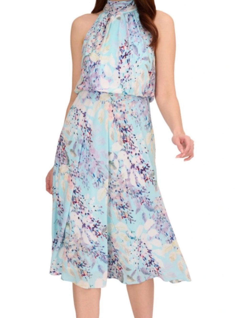 Adrianna Papell Blue Floral Halter Maxi Dress Size 2
